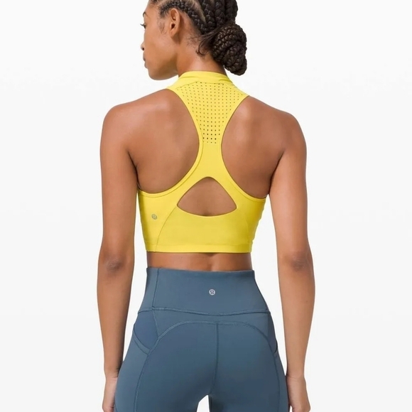 Lululemon Unleash Strength Bra w/ Bra Pads in Yellow Serpentine Size 4 WL214 - Picture 4 of 7